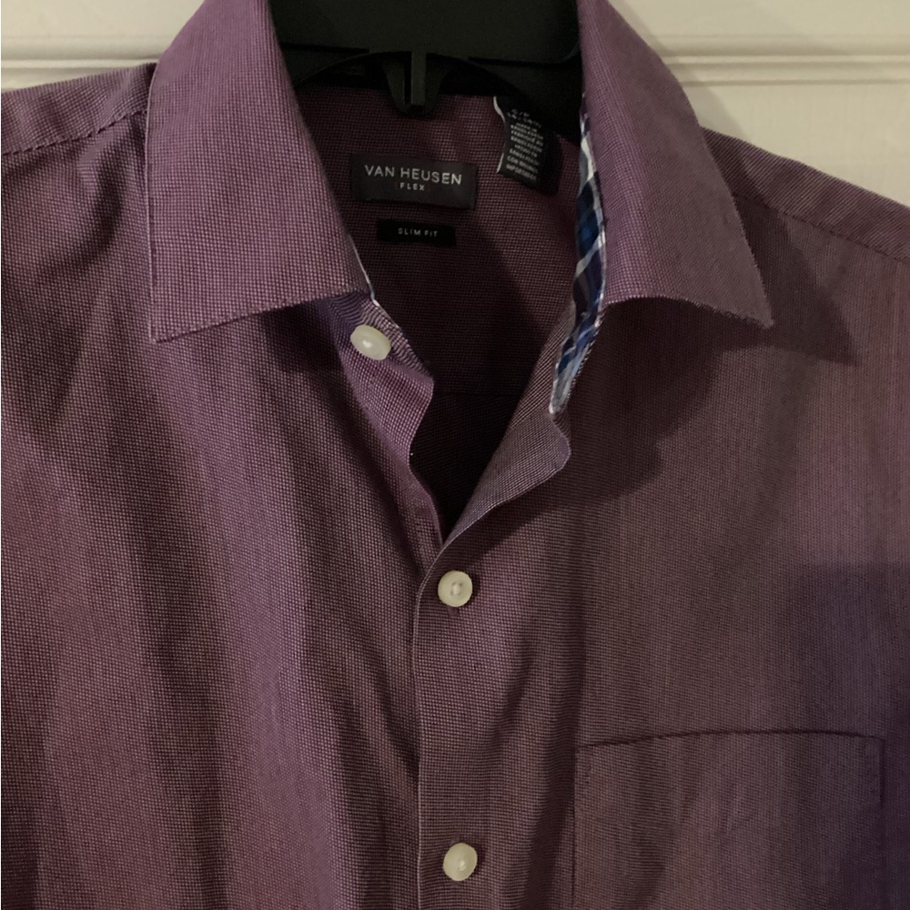 Van Heusen Purple Dress Shirt Slim Fit Contrast Cuff